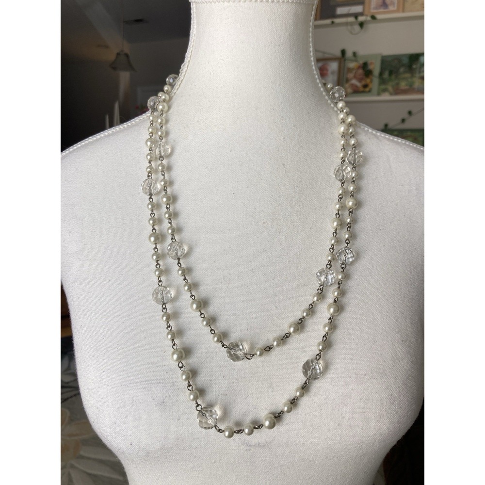 Jewel Kade Faux Pearl Crystal Necklace Layered Silver Tone Bridal Romantic Glam